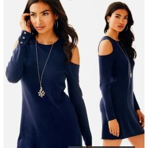NEW Lilly Pulitzer XL Faire Sweater Dress Sunny Cold Shoulder Navy